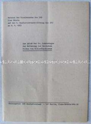 Referat von Ilse Thiele vor dem DFD-Bundesvorstand in Vorbereitung des 20. Jahrestages der Befreiung vom Hitlerfaschismus