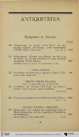 Skulpturen in Marmor (Nr. 420-425)