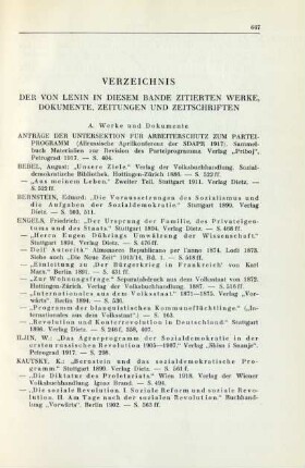 Verzeichnis Der Von Lenin In Diesem Bande Zitierten Werke, Dokumente, Zeitungen Und Zeitschriften