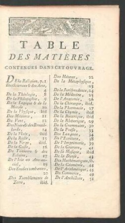 Table des matières contenues dans cet ouvrage.