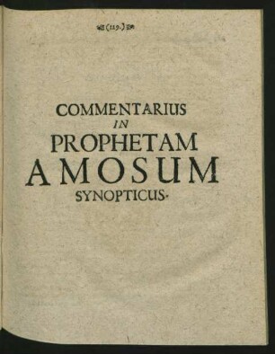 Commentarius In Prophetam Amosum Synopticus.