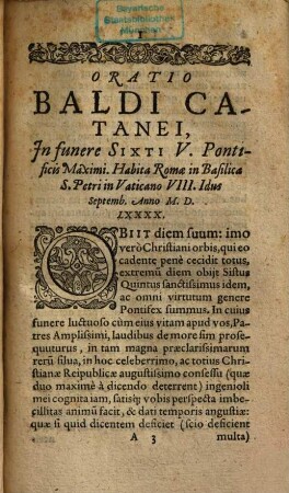 Xisti V. Et Vrbani VII. Romanor. Pontif. Nvper Vita Fvnctorvm, Orationes Funebres