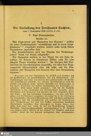 I. Die Verfassung des Freistaates Sachsen; vom 1. November 1920 (SGBl. S. 445)
