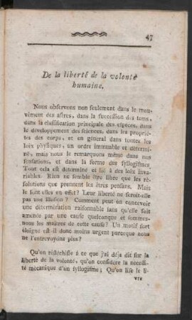 De la liberté de la volonté humaine