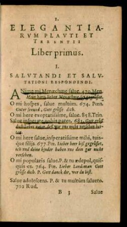 Elegantiarum Plauti Et Terentii Liber primus.