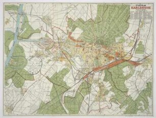 Plan von Karlsruhe, 1:20 000, Mehrfarbendruck, um 1934