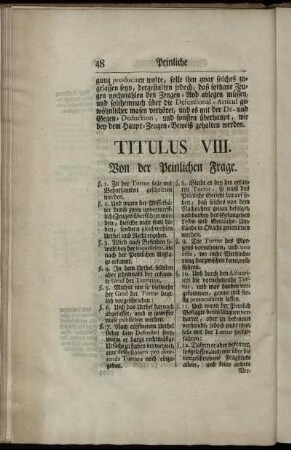 Titulus VIII. Von der peinlichen Frage.