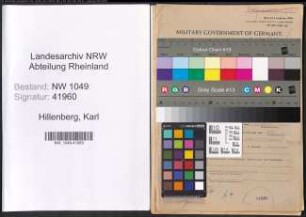 Entnazifizierung Karl Hillenberg , geb. 18.06.1896 (Schlosser)