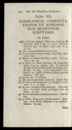 Sectio VII. Consiliorum, Consultationum Et Responsorum Medicorum Scriptores.