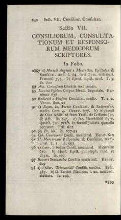 Sectio VII. Consiliorum, Consultationum Et Responsorum Medicorum Scriptores.