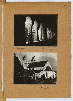Klosterkirche, Steingaden: Ansicht, Innenansicht Kreuzgang (aus: Skizzen- und Fotoalbum 24)