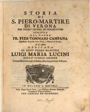 Storia di S. Piero, Martire di Verona del sagro Ordine de Predica