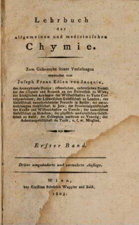 Lehrbuch der allgemeinen und medicinischen Chymie, 1