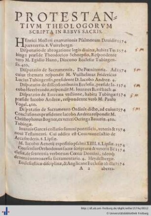 Protestantivm Theologorvm Scripta In Rebvs sacris.