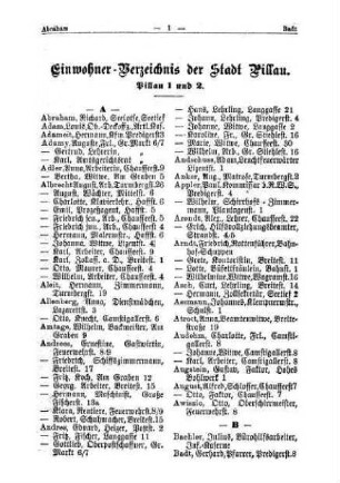 Einwohner-Verzeichnis der Stadt Pillau