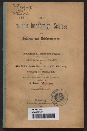 Ueber multiple inselförmige Sclerose des Gehirns und Rückenmarks