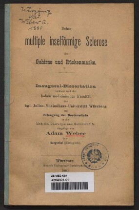 Ueber multiple inselförmige Sclerose des Gehirns und Rückenmarks