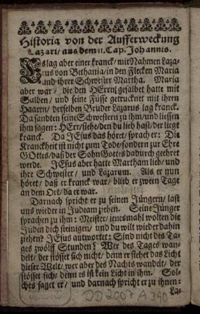 Historia von der Aufferweckung Lazari.