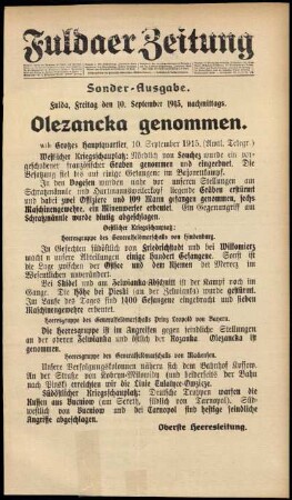 Ausgabe vom Freitag, den 10. September 1915.
