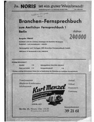 1966/1967: Amtliches Fernsprechbuch für den Bezirk der Landespostdirektion Berlin