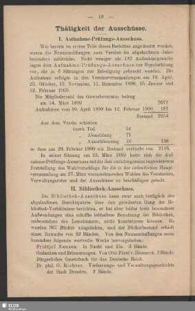 Thätigkeit der Ausschüsse