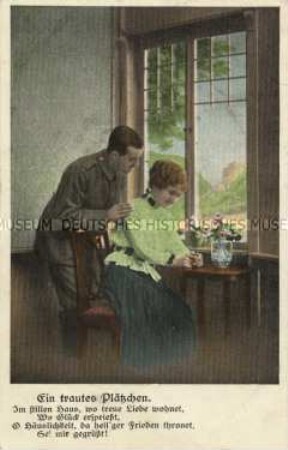 Frau und Soldat, mit Vers