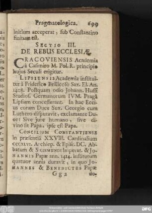 Sectio III. De Rebus Ecclesiae.