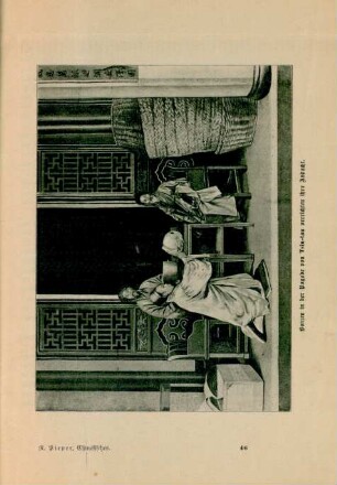 Bonzen in der Pagode von Tsin-tau verrichten ihre Andacht