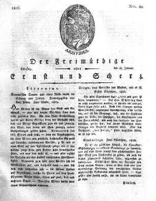 Nro. 20, Dienstag, den 28. Januar 1806