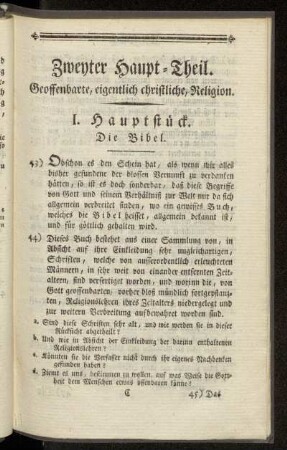 Zweyter Haupt-Theil. Geoffenbarte, eigentlich christliche, Religion