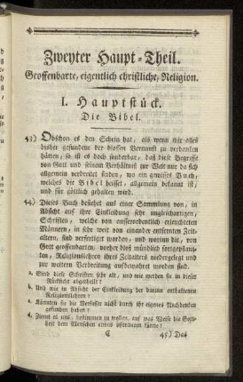 Zweyter Haupt-Theil. Geoffenbarte, eigentlich christliche, Religion
