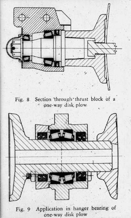 Section through thrust block of a one-way disk plow - Application in hanger bearing of one-way disk plow