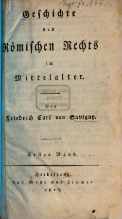 Geschichte des Römischen Rechts im Mittelalter, 1