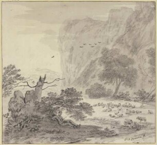 Hohe Felsen, links ruhender Schafhirte