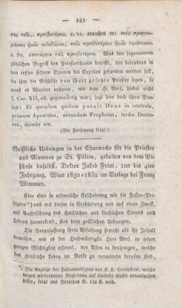 121-132 [Rezension] Frint, Jacob, Geistliche Uebungen in der Char-Woche