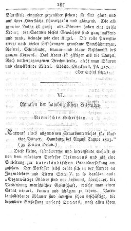 VI. Annalen der hamburgischen Litteratur.