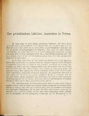 Zur griechischen Lektüre, besonders in Prima