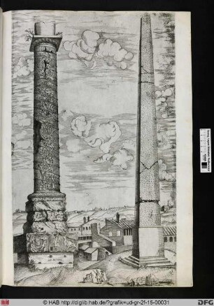 Die Antoninische Säule und ein Obelisk.