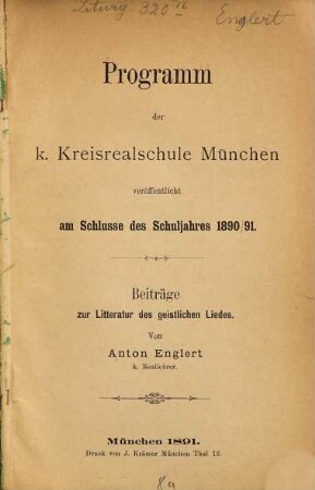 Beiträge zur Litteratur des geistlichen Liedes