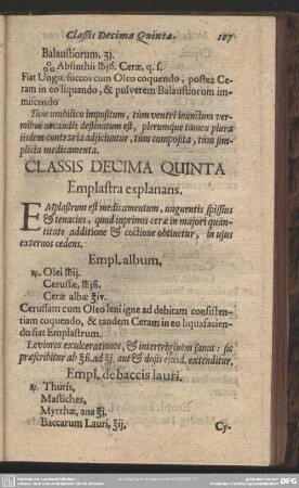 Classis Decima Quinta Emplastra explanans