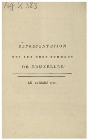 REPRESENTATION DES LES NEUF SYNDICS DE BRUXELLES