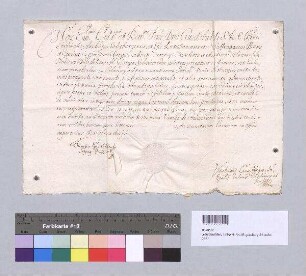 Franz [Weinhard], Bischof von Lydda, Suffragan und Generalvikar von Adam Lorenz [Graf von Törring], Bischof von Regensburg, verleiht Georg Schreyereder admittiert Georg Schreyereder in die Pfarrei Kallmünz zur Präsentation des Herzogs von Pfalz-Neuburg hin. S: Franz [Weinhard], Bischof von Lydda, Suffragan und Generalvikar zu Regensburg