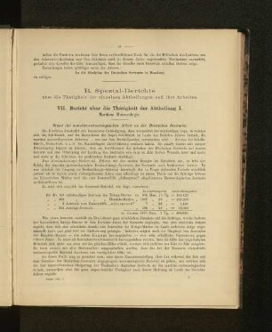 B. Spezial-Berichte über die Thätigkeit der einzelnen Abtheilungen und ihre Arbeiten.