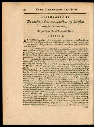 Disputatio II. De aedilitio edicto, evictionibus, et de rescindenda venditione.