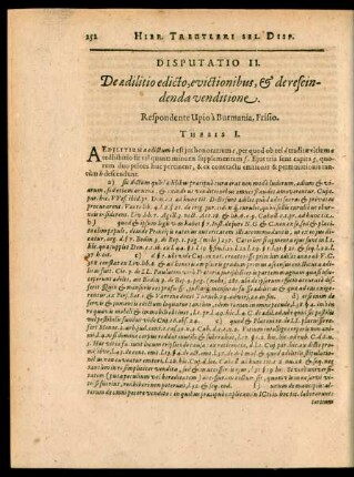 Disputatio II. De aedilitio edicto, evictionibus, et de rescindenda venditione.