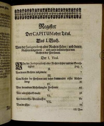 Register der Capitum oder Titul.
