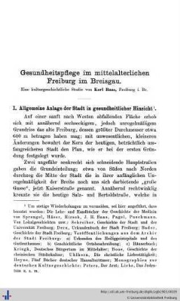 Gesundheitspflege im mittelalterlichen Freiburg im Breisgau. I.