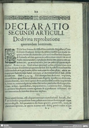 Declaratio Secundi Articuli. De divina reprobatione quorundam hominum