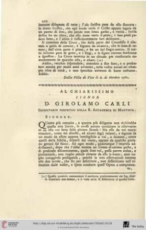 Al chiarissimo Signor D. Girolamo Carli