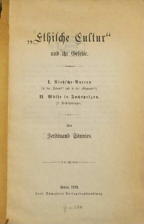 "Ethische Cultur" und ihr Geleite